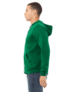 Sample of Unisex Poly-Cotton Sponge Fleece Full-Zip Hooded Sweatshirt in KELLY from side sleeveright