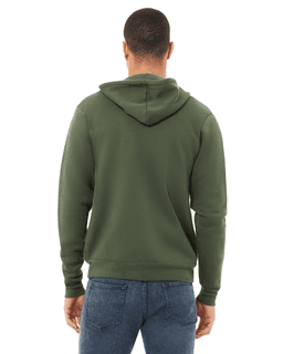 Sample of Unisex Poly-Cotton Sponge Fleece Full-Zip Hooded Sweatshirt in MILITARY GREEN from side back