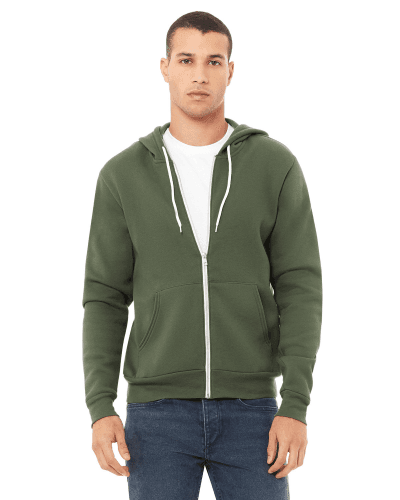 Sample of Unisex Poly-Cotton Sponge Fleece Full-Zip Hooded Sweatshirt in MILITARY GREEN style