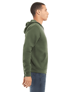 Sample of Unisex Poly-Cotton Sponge Fleece Full-Zip Hooded Sweatshirt in MILITARY GREEN from side sleeveleft