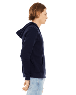 Sample of Unisex Poly-Cotton Sponge Fleece Full-Zip Hooded Sweatshirt in NAVY from side sleeveleft