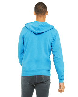 Sample of Unisex Poly-Cotton Sponge Fleece Full-Zip Hooded Sweatshirt in NEON BLUE from side back