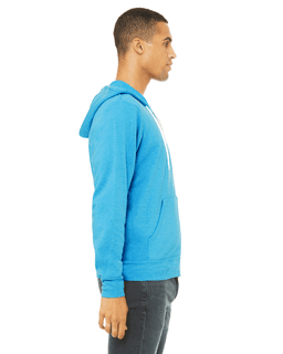 Sample of Unisex Poly-Cotton Sponge Fleece Full-Zip Hooded Sweatshirt in NEON BLUE from side sleeveleft