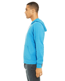 Sample of Unisex Poly-Cotton Sponge Fleece Full-Zip Hooded Sweatshirt in NEON BLUE from side sleeveright