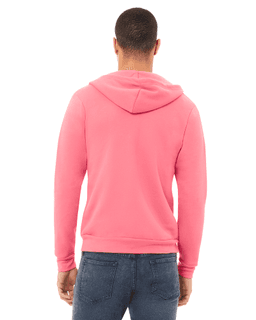 Sample of Unisex Poly-Cotton Sponge Fleece Full-Zip Hooded Sweatshirt in NEON PINK from side back