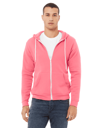 Sample of Unisex Poly-Cotton Sponge Fleece Full-Zip Hooded Sweatshirt in NEON PINK style