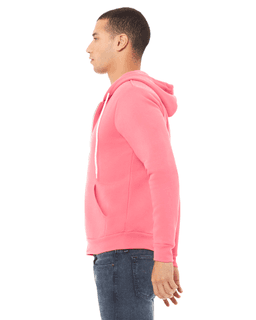 Sample of Unisex Poly-Cotton Sponge Fleece Full-Zip Hooded Sweatshirt in NEON PINK from side sleeveright