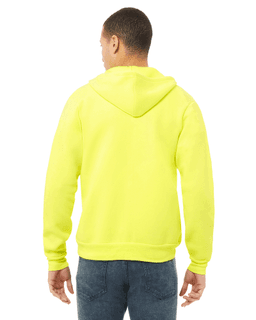 Sample of Unisex Poly-Cotton Sponge Fleece Full-Zip Hooded Sweatshirt in NEON YELLOW from side back