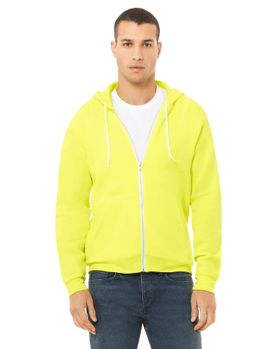 Sample of Unisex Poly-Cotton Sponge Fleece Full-Zip Hooded Sweatshirt in NEON YELLOW style