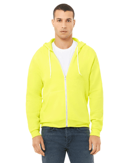 Sample of Unisex Poly-Cotton Sponge Fleece Full-Zip Hooded Sweatshirt in NEON YELLOW from side front