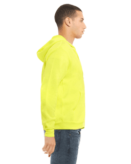 Sample of Unisex Poly-Cotton Sponge Fleece Full-Zip Hooded Sweatshirt in NEON YELLOW from side sleeveleft