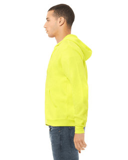 Sample of Unisex Poly-Cotton Sponge Fleece Full-Zip Hooded Sweatshirt in NEON YELLOW from side sleeveright