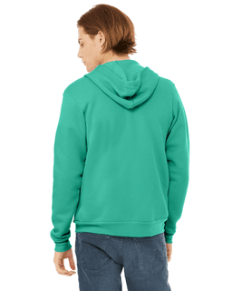 Sample of Unisex Poly-Cotton Sponge Fleece Full-Zip Hooded Sweatshirt in TEAL from side back