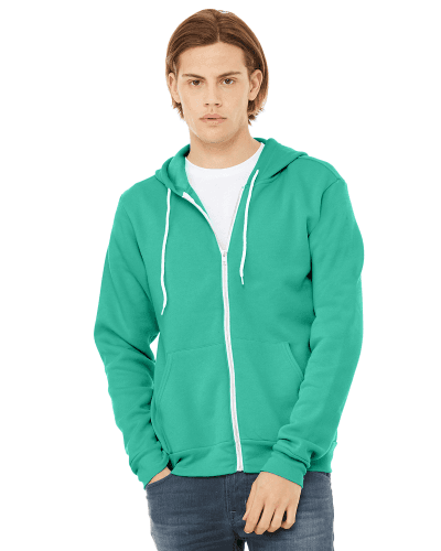 Sample of Unisex Poly-Cotton Sponge Fleece Full-Zip Hooded Sweatshirt in TEAL style