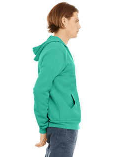 Sample of Unisex Poly-Cotton Sponge Fleece Full-Zip Hooded Sweatshirt in TEAL from side sleeveleft