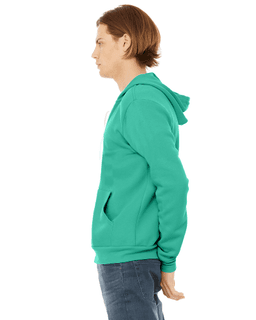 Sample of Unisex Poly-Cotton Sponge Fleece Full-Zip Hooded Sweatshirt in TEAL from side sleeveright