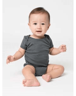 Sample of American Apparel 4001 Infant Baby Rib Short-Sleeve One-Piece in ASPHALT from side front