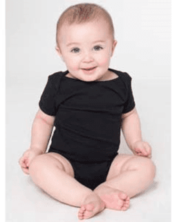 Sample of American Apparel 4001 Infant Baby Rib Short-Sleeve One-Piece in BLACK from side front