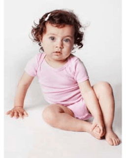 Sample of American Apparel 4001 Infant Baby Rib Short-Sleeve One-Piece in PINK from side front