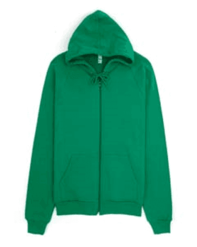 Sample of American Apparel 5497 Unisex California Fleece Zip Hoodie in KELLY GREEN style