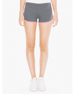 Sample of American Apparel 7301W Ladies' Interlock Running Shorts in ASPHALT FUCHSIA from side front