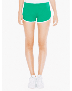 Sample of American Apparel 7301W Ladies' Interlock Running Shorts in KELLY WHITE from side front