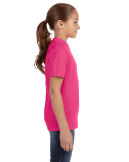 Sample of Anvil 780B Youth Midweight T-Shirt in HOT PINK from side sleeveleft