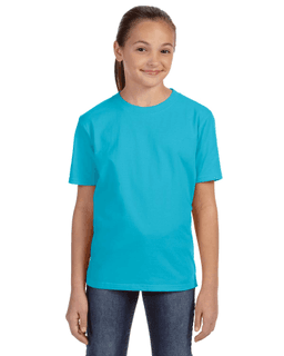 Sample of Anvil 780B Youth Midweight T-Shirt in POOL BLUE from side front