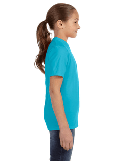 Sample of Anvil 780B Youth Midweight T-Shirt in POOL BLUE from side sleeveleft