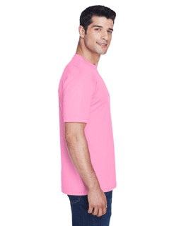 Sample of UltraClub 8420 - Men's Cool & Dry Sport Performance Interlock T-Shirt in AZALEA from side sleeveleft