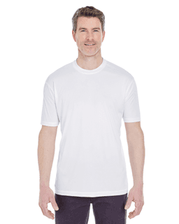 Sample of UltraClub 8420 - Men's Cool & Dry Sport Performance Interlock T-Shirt in WHITE from side front