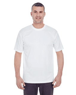 Sample of UltraClub 8620 - Men's Cool & Dry Basic Performance T-Shirt in WHITE from side front