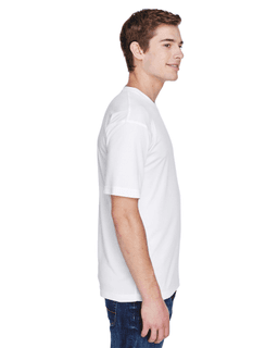 Sample of UltraClub 8620 - Men's Cool & Dry Basic Performance T-Shirt in WHITE from side sleeveleft