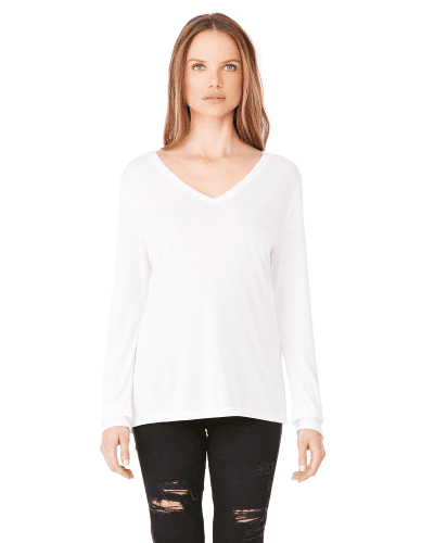 Sample of Bella 8855 - Ladies' Flowy Long Sleeve V-Neck in WHITE style