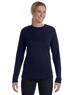 Sample of Bella B6450 - Ladies' Relaxed Jersey Long-Sleeve T-Shirt in NAVY from side front