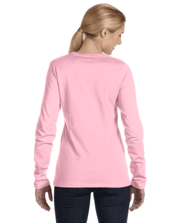 Sample of Bella B6450 - Ladies' Relaxed Jersey Long-Sleeve T-Shirt in PINK from side back