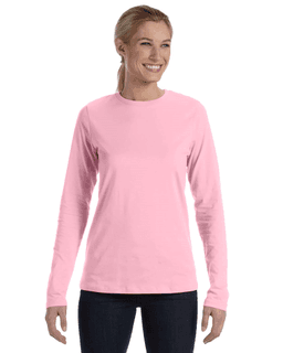 Sample of Bella B6450 - Ladies' Relaxed Jersey Long-Sleeve T-Shirt in PINK from side front