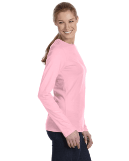 Sample of Bella B6450 - Ladies' Relaxed Jersey Long-Sleeve T-Shirt in PINK from side sleeveleft