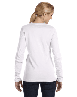 Sample of Bella B6450 - Ladies' Relaxed Jersey Long-Sleeve T-Shirt in WHITE from side back