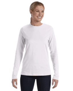 Sample of Bella B6450 - Ladies' Relaxed Jersey Long-Sleeve T-Shirt in WHITE from side front