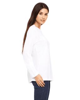 Sample of Bella B6450 - Ladies' Relaxed Jersey Long-Sleeve T-Shirt in WHITE from side sleeveleft