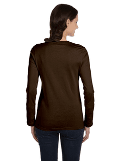 Sample of Bella B6500 - Ladies' Jersey Long-Sleeve T-Shirt in CHOCOLATE from side back