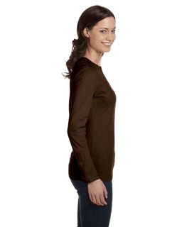 Sample of Bella B6500 - Ladies' Jersey Long-Sleeve T-Shirt in CHOCOLATE from side sleeveleft