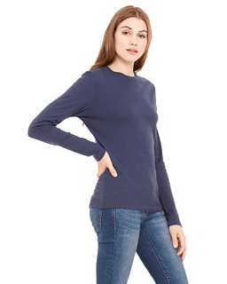 Sample of Bella B6500 - Ladies' Jersey Long-Sleeve T-Shirt in NAVY from side sleeveleft