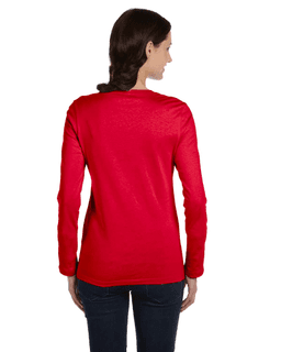 Sample of Bella B6500 - Ladies' Jersey Long-Sleeve T-Shirt in RED from side back