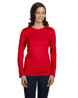 Sample of Bella B6500 - Ladies' Jersey Long-Sleeve T-Shirt in RED from side front