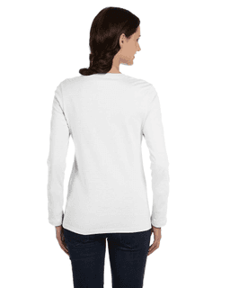 Sample of Bella B6500 - Ladies' Jersey Long-Sleeve T-Shirt in WHITE from side back