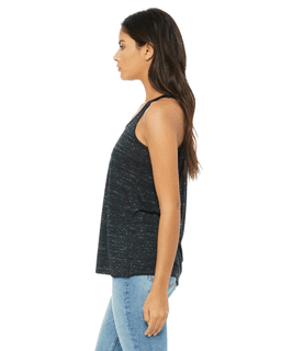 Sample of Ladies' Flowy Racerback Tank in BLACK MARBLE from side sleeveright