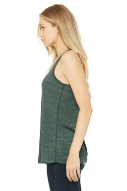 Sample of Ladies' Flowy Racerback Tank in FOREST MARBLE from side sleeveright