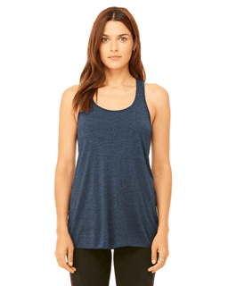 Sample of Ladies' Flowy Racerback Tank in HEATHER NAVY from side front